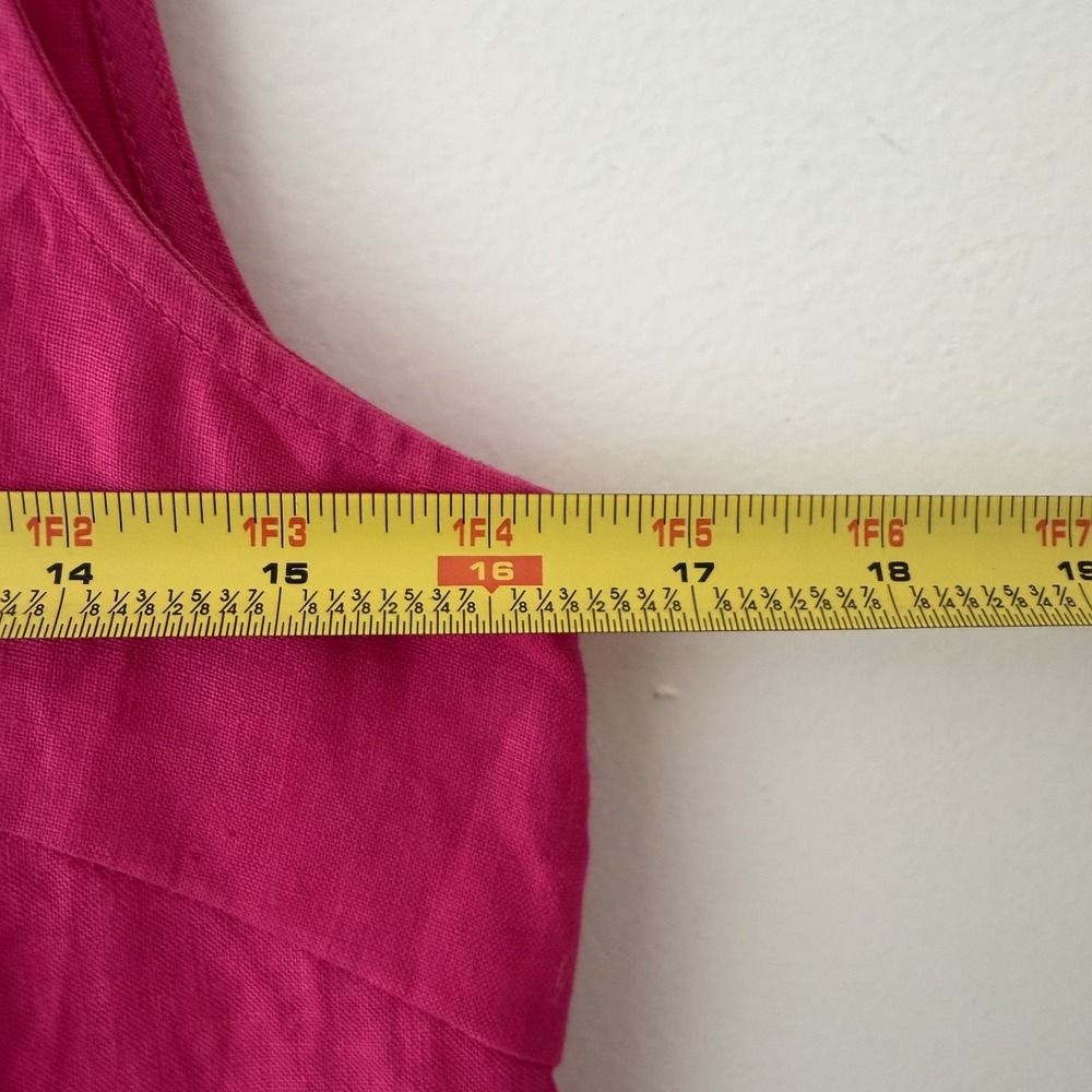 Y2K Fuchsia Linen Blend Rosette Applique Tank Top Petite Small Artsy Boho - Picture 3 of 6